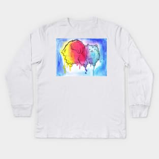 Rainbow Watercolor Pomeranian Kids Long Sleeve T-Shirt